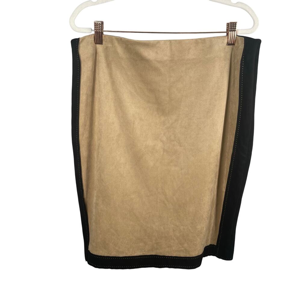 MSSP 2pc Set Sleeveless Top Medium‎ Straight Skirt Large Tan Black Faux Suede - Picture 10 of 16